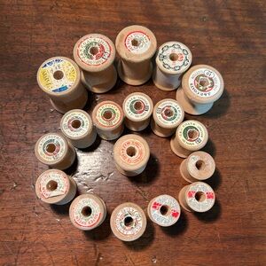 18 Vintage Wooden Thread Spools Collection